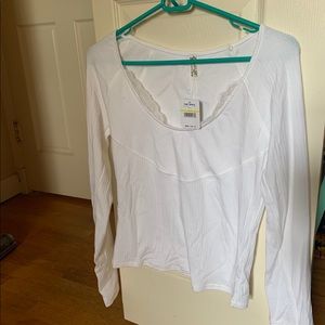 White lace detailed long sleeve top